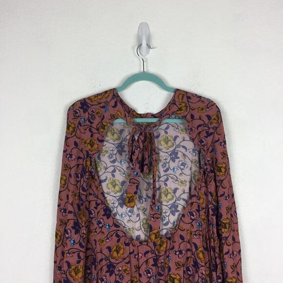 For Love And Lemons Mini Dress Small Pink Floral Open Back Long Sleeve Boho - Picture 10 of 12